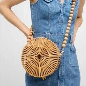 Womens Cult Gaia Luna Handmade Artisan Bamboo Cut Out Beaded Crossbody Handbag